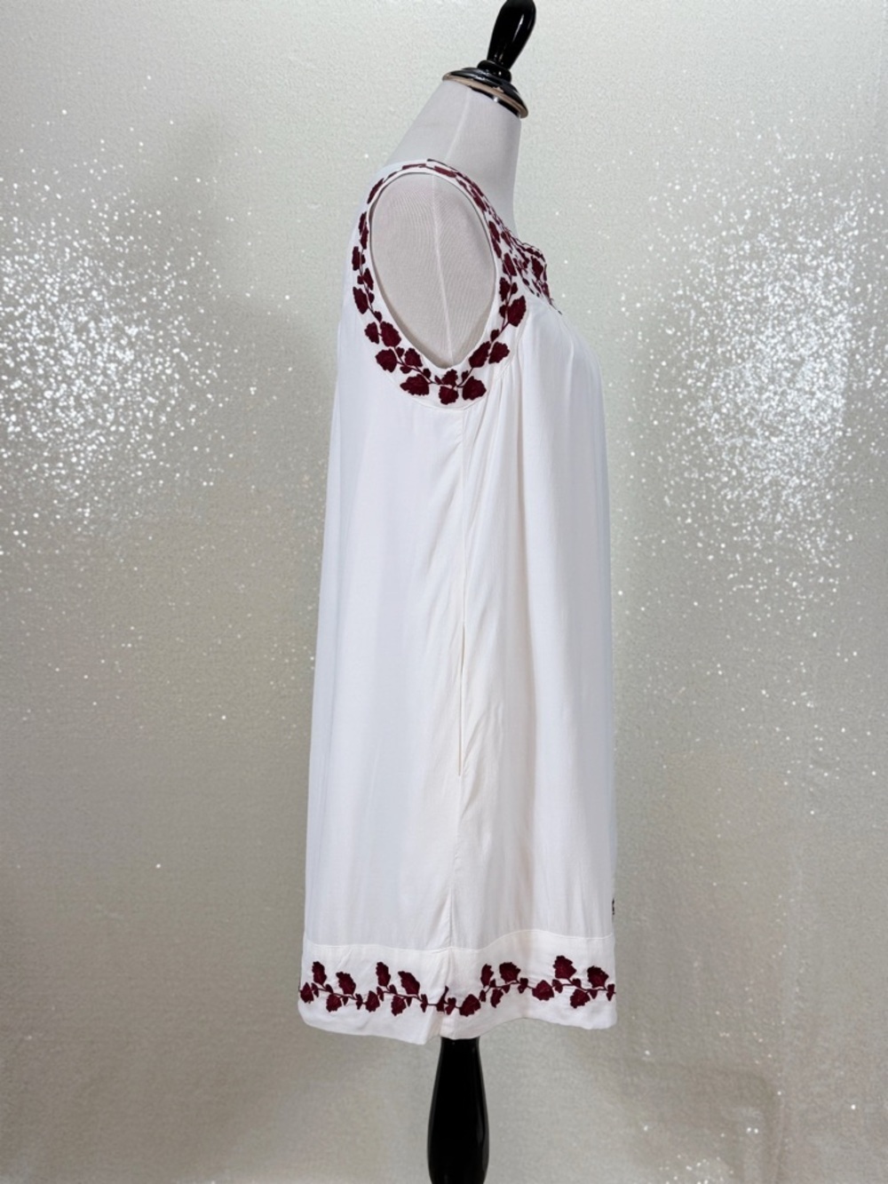 Lucky Brand White Embroidered Dress Boho Tunic Shift maroon embroidered floral - Picture 9 of 16